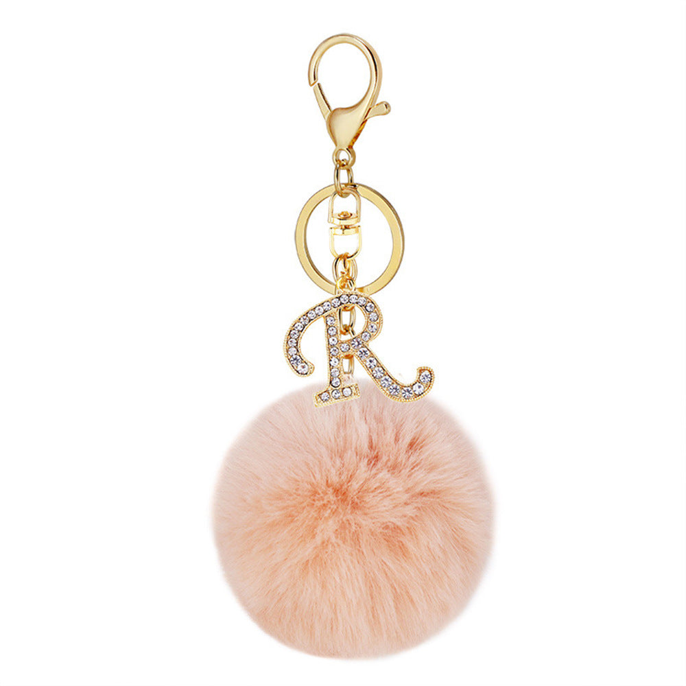 Wholesale Zinc Alloy 26 English Alphabet Hair Ball Keychain